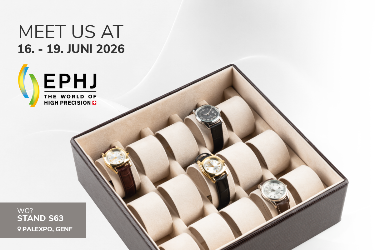 Kling präsentiert Display- und Packaging-Lösungen für Uhren auf der EPHJ 2026 in Genf, Stand S63, mit hochwertiger Uhrenbox.